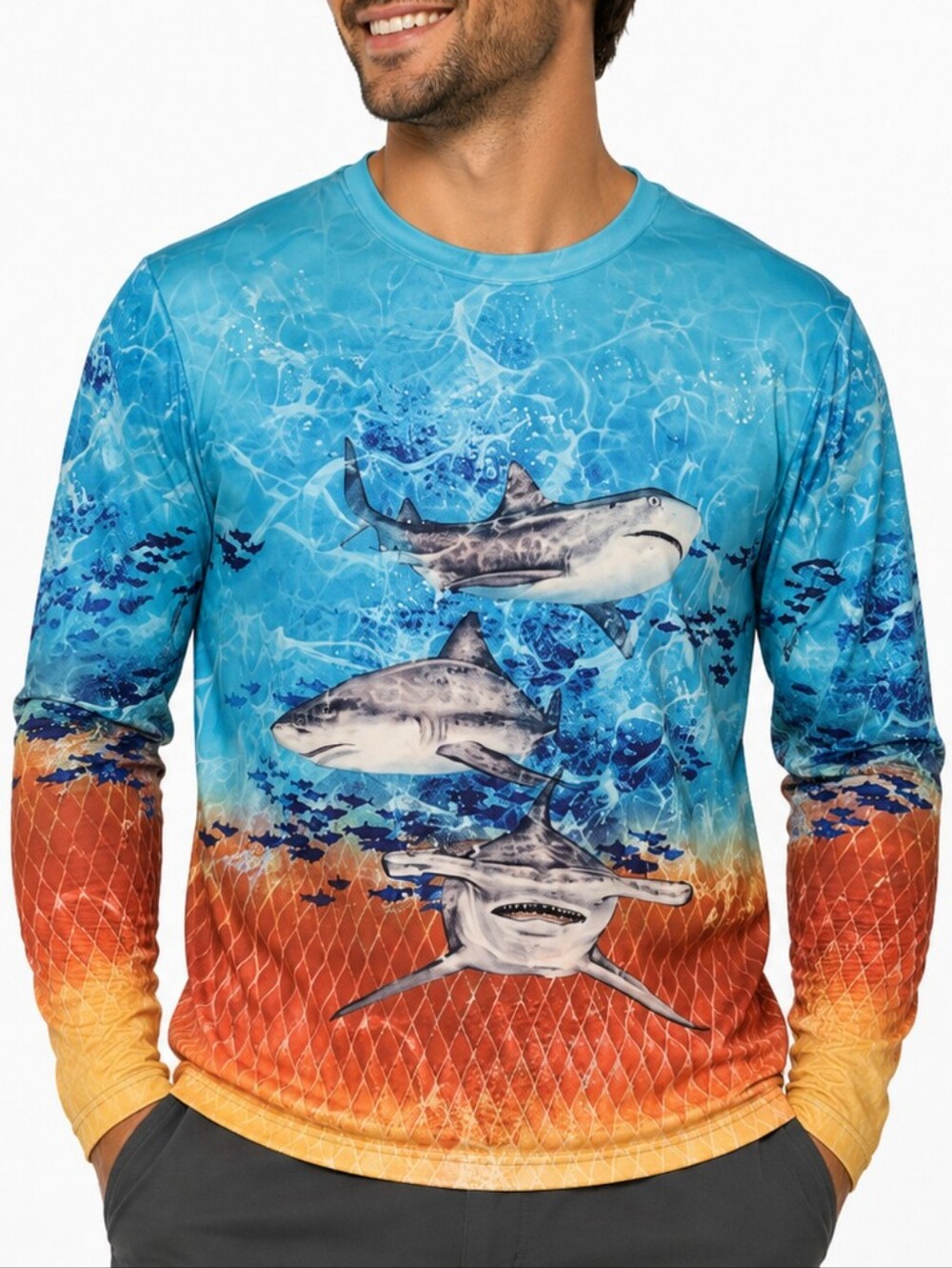 Spicy Tuna Shark Fishing Shirt Mens XXL Blue Long Sleeve Performance Tee Vaca